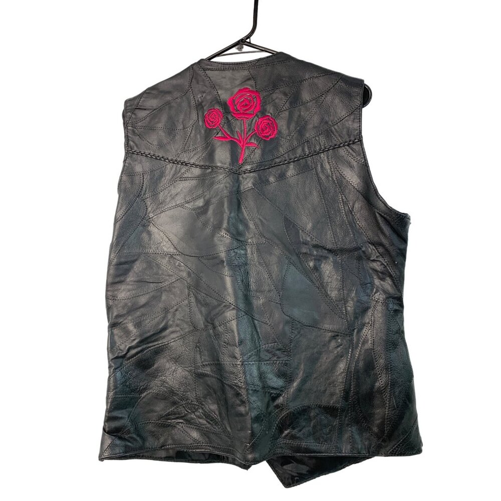 Moto Vtg Diamond Plate Buffalo Leather Vest Red R… - image 6